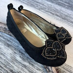 Black Quilted Flats with Embellished Flower
